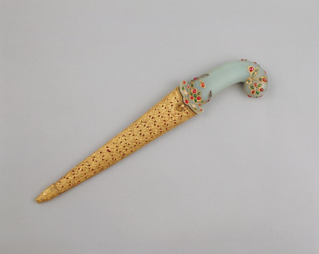 图片[1]-Jade inlaid stone handle copper leaf sheath dagger-China Archive